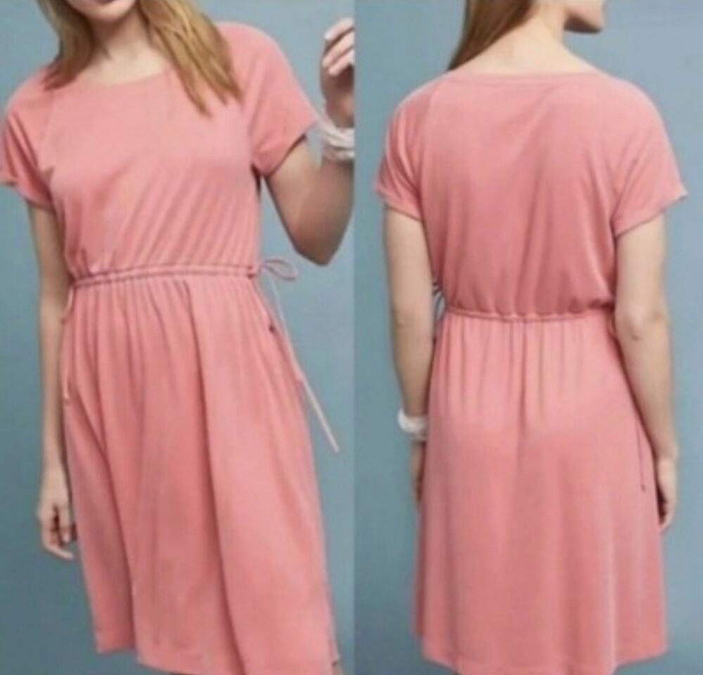 Anthropologie Saturday Sunday Pink Ribbed Short Sleeve Dress